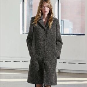 NEW Zara Manteco Wool Blend Bouclé Coat in Taupe Gray - Medium